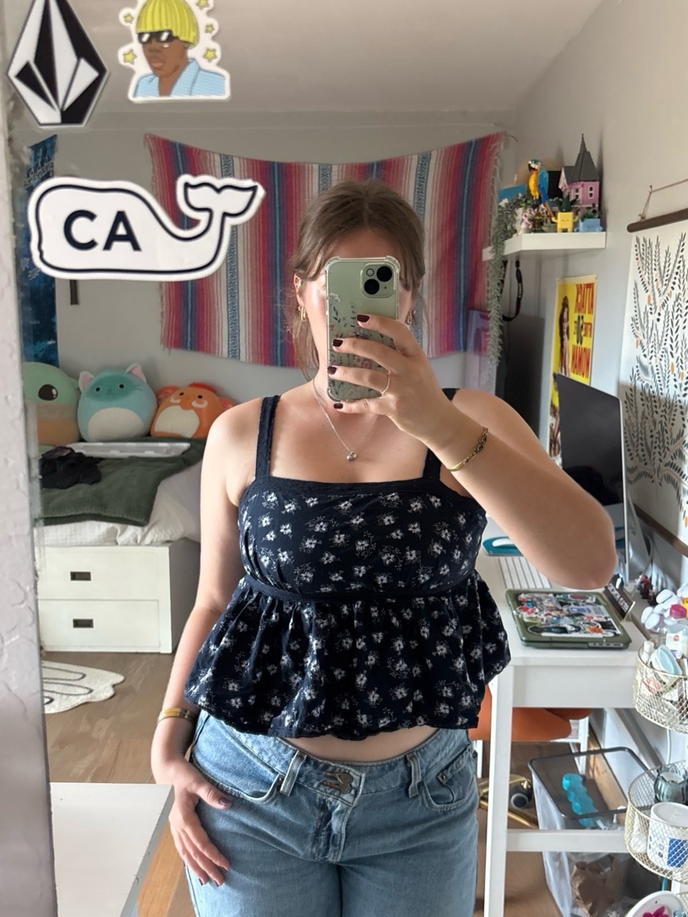 Celebrity Pink Navy Floral Peplum Crop Tank Top